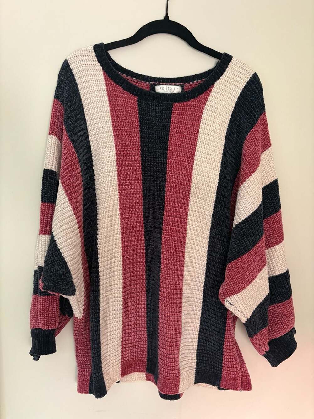 Solitaire Striped Chenille Romantic Knit Oversized Buttery Soft Sweater XL